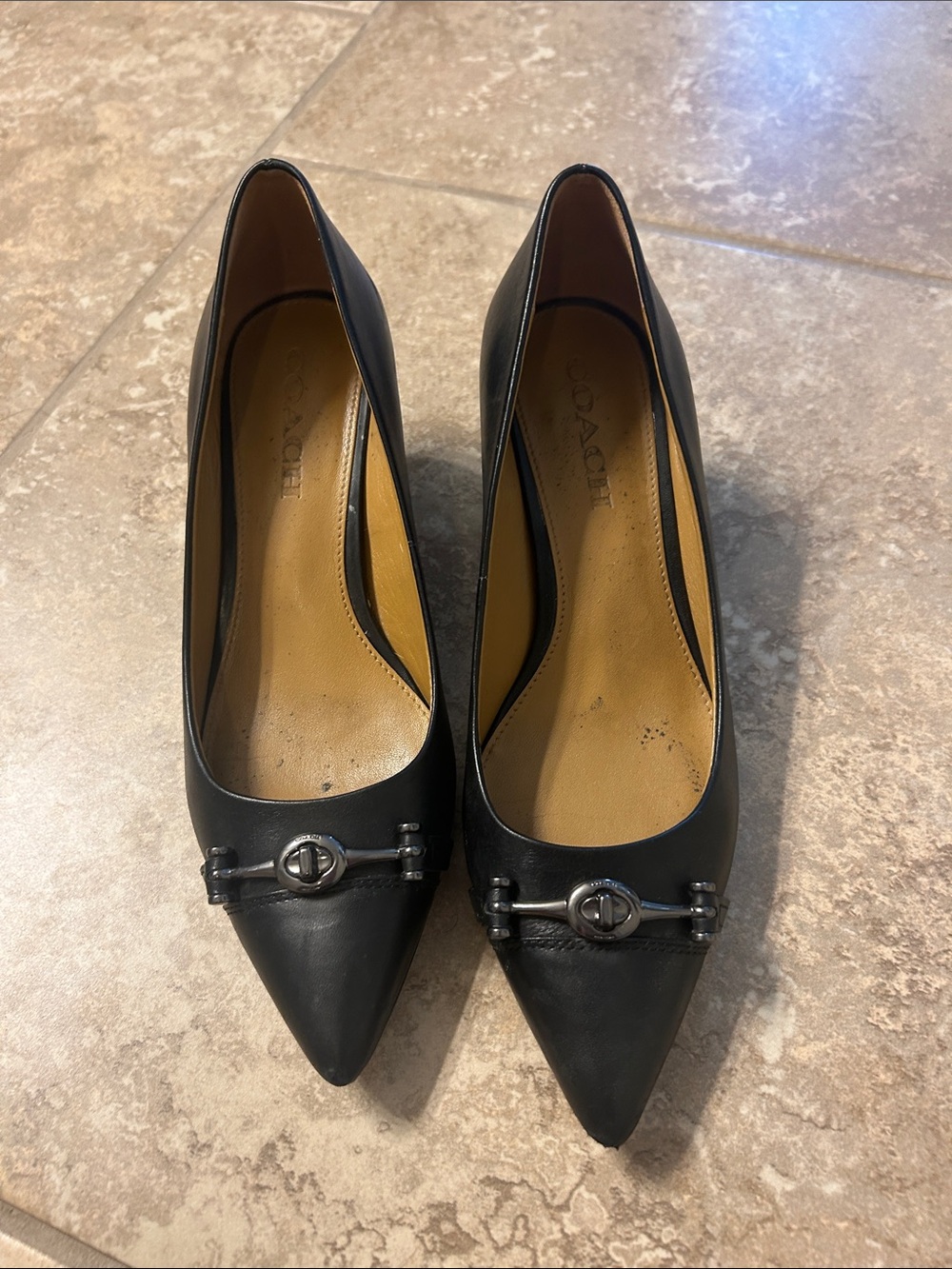 Coach Lauri Pointed Toe kitten heel Pumps with Signature Hardware